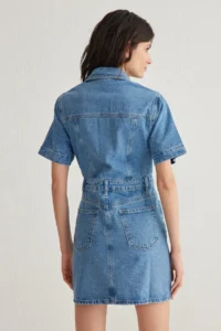 TRENDYOLMİLLA Mavi Pocket Detail Short Sleeve Mini denim Shirt Dress - Image 5
