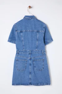 TRENDYOLMİLLA Mavi Pocket Detail Short Sleeve Mini denim Shirt Dress - Image 9