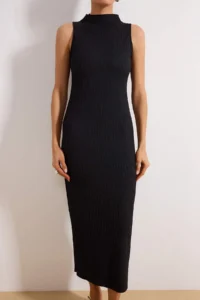 TRENDYOLMİLLA Black textured Material Dog collar Fitted Flexible Maxi Knitting Dress - Image 3