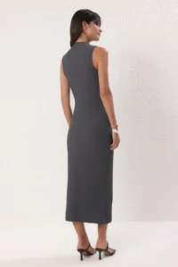 TRENDYOLMİLLA Anthracite textured Material Dog collar Fitted Flexible Maxi Knitting Dress - Image 4