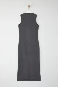 TRENDYOLMİLLA Anthracite textured Material Dog collar Fitted Flexible Maxi Knitting Dress - Image 6