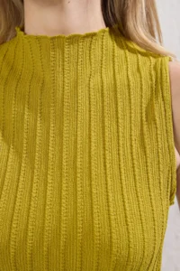 TRENDYOLMİLLA Oil Green textured Material Dog collar Fitted Flexible Maxi Knitting Dress - Image 4