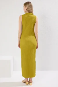 TRENDYOLMİLLA Oil Green textured Material Dog collar Fitted Flexible Maxi Knitting Dress - Image 5