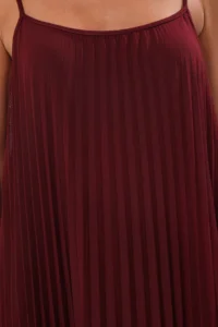 TRENDYOLMİLLA Burgundy Plain slit Maxi pleated A-line Tulle Flexible  Knitting Dress - Image 3