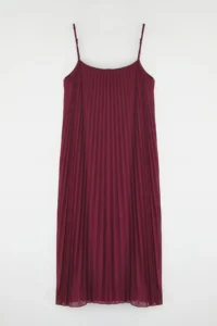 TRENDYOLMİLLA Burgundy Plain slit Maxi pleated A-line Tulle Flexible  Knitting Dress - Image 5