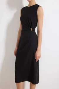 TRENDYOLMİLLA Black Bodysuit hugging with accessories Midi Weaving Dress - Image 3