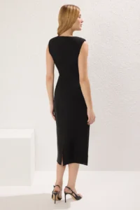 TRENDYOLMİLLA Black Bodysuit hugging with accessories Midi Weaving Dress - Image 8