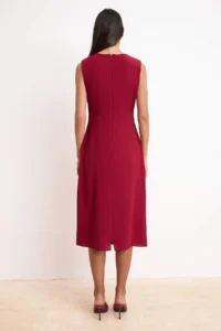 TRENDYOLMİLLA Burgundy Plain Bodysuit hugging Accessory Detailed Midi Weaving Dress - Image 4