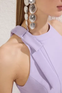 TRENDYOLMİLLA Lilac Plain Skirt Opened at Waist Binding Detailed Mini Weaving Dress - Image 3