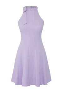 TRENDYOLMİLLA Lilac Plain Skirt Opened at Waist Binding Detailed Mini Weaving Dress - Image 5