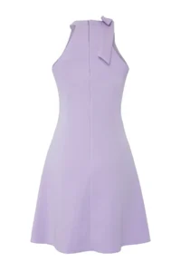 TRENDYOLMİLLA Lilac Plain Skirt Opened at Waist Binding Detailed Mini Weaving Dress - Image 6