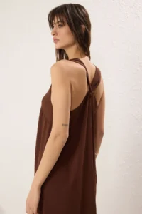 TRENDYOLMİLLA Brown Plain Kesim Maxi Weaving Dress - Image 2