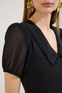 TRENDYOLMİLLA Black A Cut Collar Detailed Lined Siphon Flight Weaving Midi Dress - Image 4