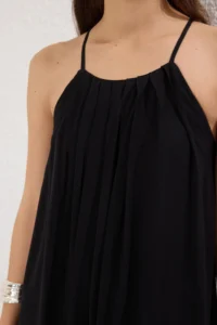 TRENDYOLMİLLA Black Wide Cut Maxi Weaving Dress - Image 3