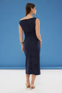 TRENDYOLMİLLA Navy Blue Striped Bodysuit hugging Midi Weaving Dress - Image 5
