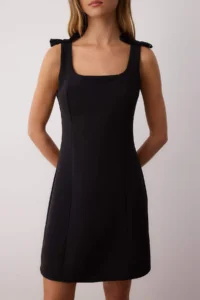 TRENDYOLMİLLA Black A Cut with bow Mini Weaving Dress - Image 3