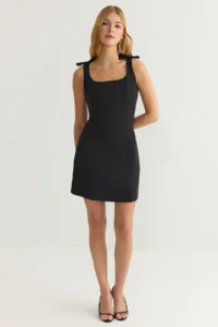TRENDYOLMİLLA Black A Cut with bow Mini Weaving Dress - Image 5
