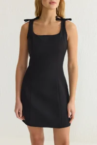 TRENDYOLMİLLA Black A Cut with bow Mini Weaving Dress - Image 7