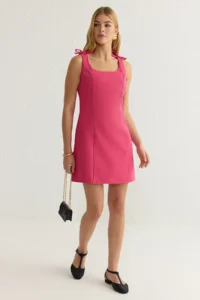 TRENDYOLMİLLA Fuchsia A Cut with bow Mini Weaving Dress - Image 2