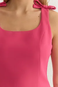 TRENDYOLMİLLA Fuchsia A Cut with bow Mini Weaving Dress - Image 3