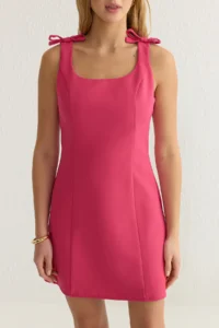 TRENDYOLMİLLA Fuchsia A Cut with bow Mini Weaving Dress - Image 4