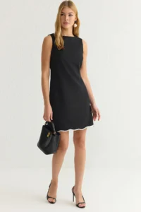 TRENDYOLMİLLA Black Plain A Cut Skirt with White Stripe Detail Mini Weaving Dress
