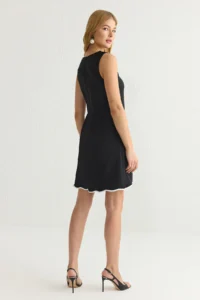 TRENDYOLMİLLA Black Plain A Cut Skirt with White Stripe Detail Mini Weaving Dress - Image 5