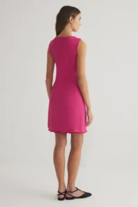 TRENDYOLMİLLA Fuchsia Plain Cut Mini Weaving Dress with Piping Detail - Image 5