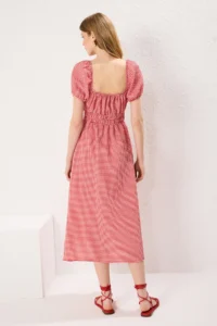 TRENDYOLMİLLA Rejection Gingham A Cut Collar Lace Detailed Midi Weaving Dress - Image 5