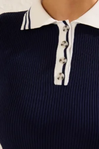 TRENDYOLMİLLA Navy Blue Color Bloklu Mini Polo Shirt Collar Dress - Image 5
