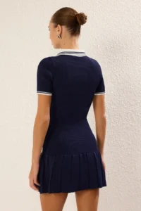 TRENDYOLMİLLA Navy Blue Color Bloklu Mini Polo Shirt Collar Dress - Image 6