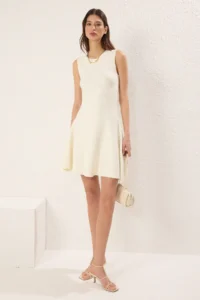 TRENDYOLMİLLA Ecru Mini Crew Neck peplum Dress - Image 2