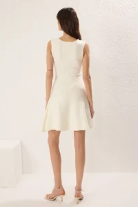 TRENDYOLMİLLA Ecru Mini Crew Neck peplum Dress - Image 5