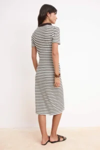 TRENDYOLMİLLA Brown Striped Polo Shirt Collar Midi Flexible Knitting Dress - Image 4