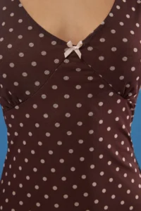 TRENDYOLMİLLA Brown Fitted Polka Dot with bow Maxi Tulle Flexible Knitting Dress - Image 4
