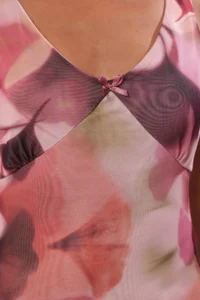 TRENDYOLMİLLA Multicolored Fitted Abstract with bow Maxi Tulle Flexible Knitting Dress - Image 3