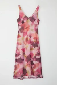 TRENDYOLMİLLA Multicolored Fitted Abstract with bow Maxi Tulle Flexible Knitting Dress - Image 5