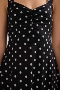 TRENDYOLMİLLA Black Sleeveless Puantiye Printed Ruffled Skirt Ribbed Flexible Mini Knitting Dress - Image 3