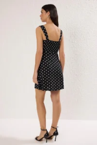 TRENDYOLMİLLA Black Sleeveless Puantiye Printed Ruffled Skirt Ribbed Flexible Mini Knitting Dress - Image 4