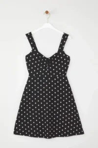 TRENDYOLMİLLA Black Sleeveless Puantiye Printed Ruffled Skirt Ribbed Flexible Mini Knitting Dress - Image 5