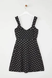 TRENDYOLMİLLA Black Sleeveless Puantiye Printed Ruffled Skirt Ribbed Flexible Mini Knitting Dress - Image 6