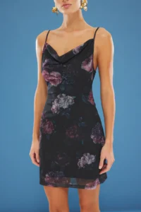 TRENDYOLMİLLA Black Sleeveless Floral Printed Tulle Off-Shoulder Neck skater/Waist Opening Mini Knitting Dress - Image 3