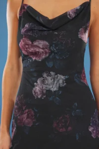 TRENDYOLMİLLA Black Sleeveless Floral Printed Tulle Off-Shoulder Neck skater/Waist Opening Mini Knitting Dress - Image 4