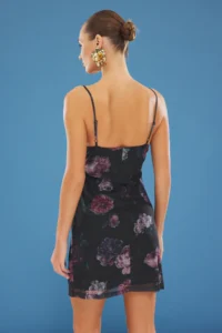 TRENDYOLMİLLA Black Sleeveless Floral Printed Tulle Off-Shoulder Neck skater/Waist Opening Mini Knitting Dress - Image 5