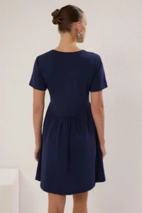 TRENDYOLMİLLA Navy Blue Plain Short / Mini 100% Cotton skater  Knitting Dress - Image 4