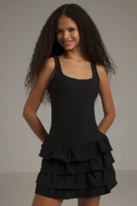 TRENDYOLMİLLA Black Plain Frilly Short / Mini Flexible  Knitting Dress - Image 2