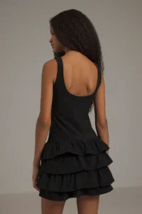 TRENDYOLMİLLA Black Plain Frilly Short / Mini Flexible  Knitting Dress - Image 4