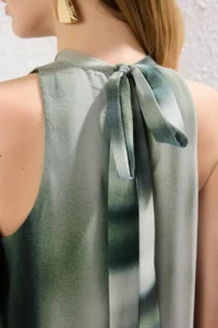 TRENDYOLMİLLA Green Abstract Patterned Plain Kesim Binding Detailed Maxi Weaving Dress - Image 3