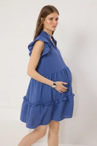 TRENDYOLMİLLA Indigo with flywheel / Ruffle Detailed Mini Aerobin Weaving Dress - Image 2