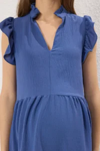 TRENDYOLMİLLA Indigo with flywheel / Ruffle Detailed Mini Aerobin Weaving Dress - Image 3